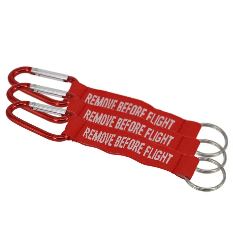Remove Before Flight Keychain | Red Aviation Tag with Woven Lettering