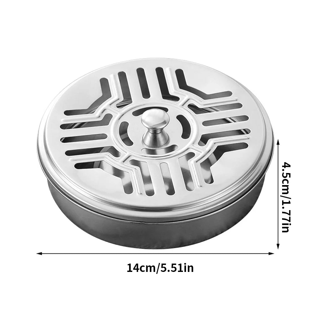 Mosquito Coils Holder Stainless Steel Mosquito Coil Box with Cover | Round Mosquito Coil Tray Easy To Clean Anti-Mosquito Supplies