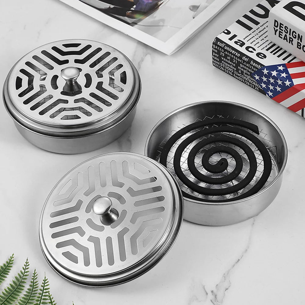 Stainless Steel Mosquito Coil Holder with Cover | Round Mosquito Coil Tray