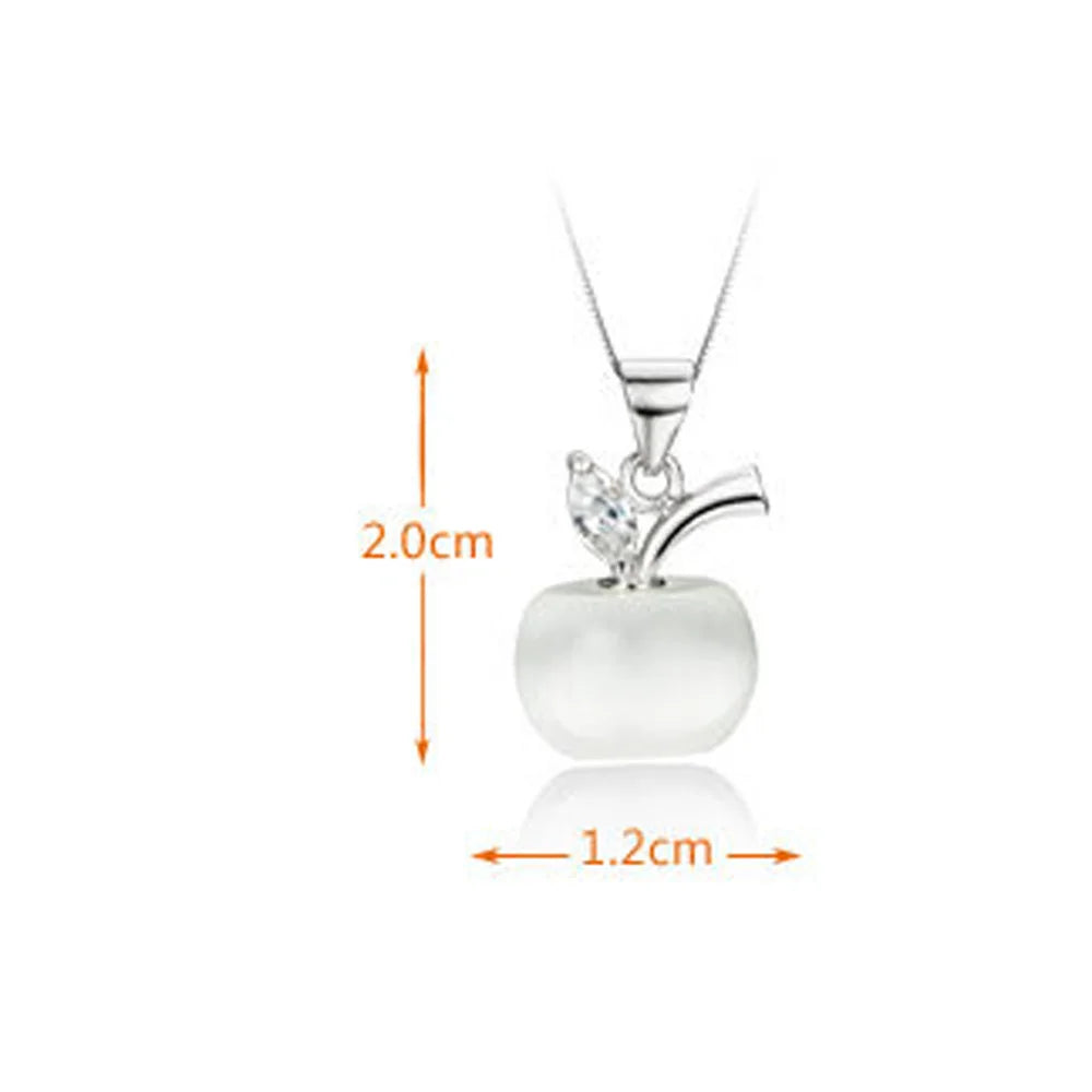 925 Sterling Silver Crystal Apple Link Chain Necklace | Vintage Elegant Fine Jewelry