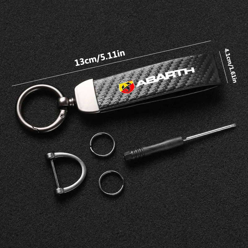 Fashion Carbon Fiber Car Keychain | Microfiber Leather Key Ring for FIAT Models