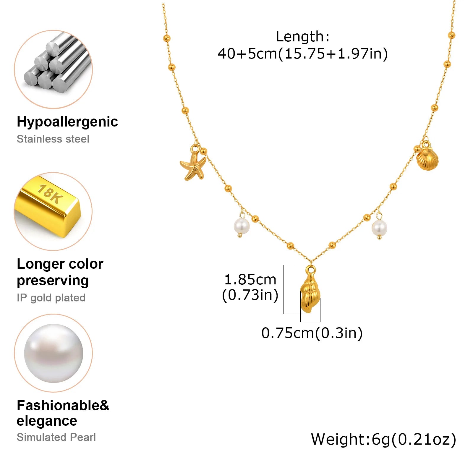 18k Gold Plated Pearl Shell Starfish Necklace | Summer Beach Jewelry for Women