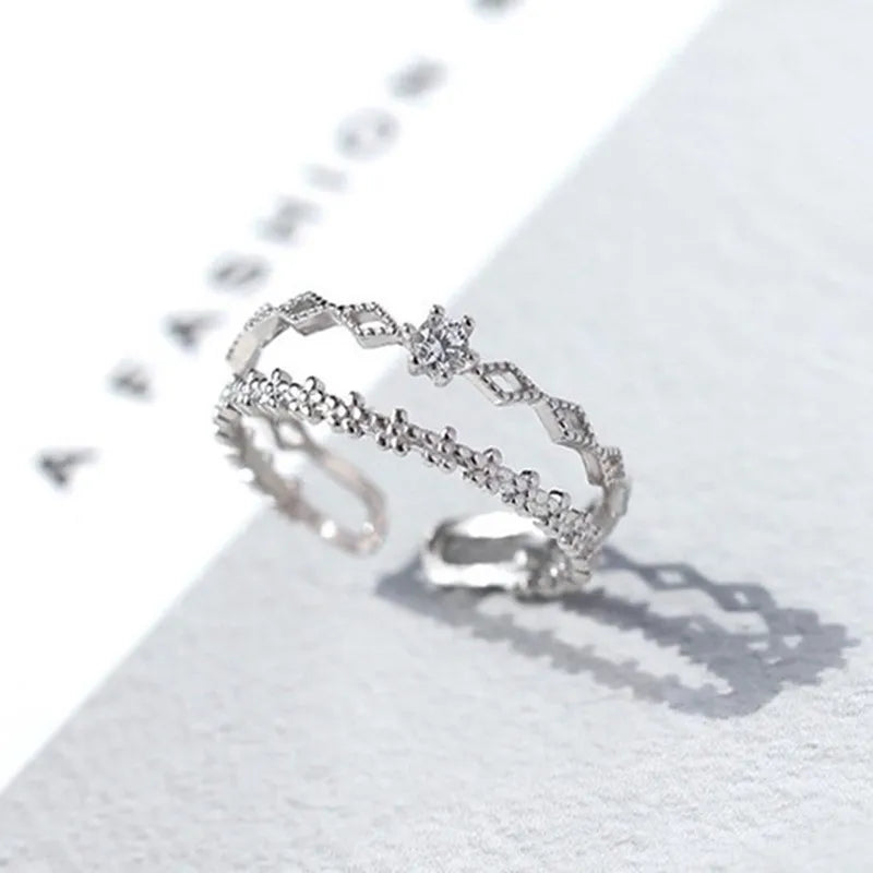 VENTFILLE 925 Sterling Silver Flower Lace Ring | Korean Fashion Adjustable CZ Ring