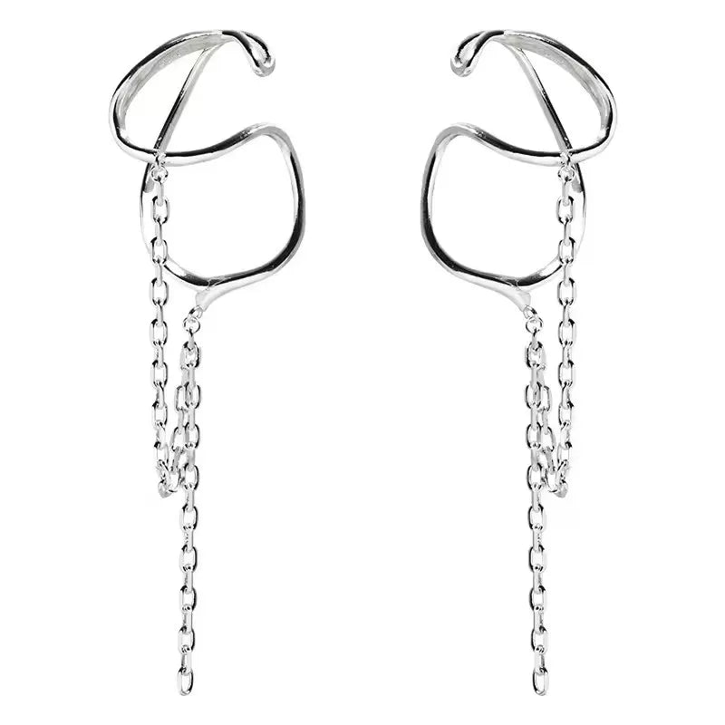 925 Sterling Silver Ear Cuff Without Piercing | Chain Tassel Earring for Women