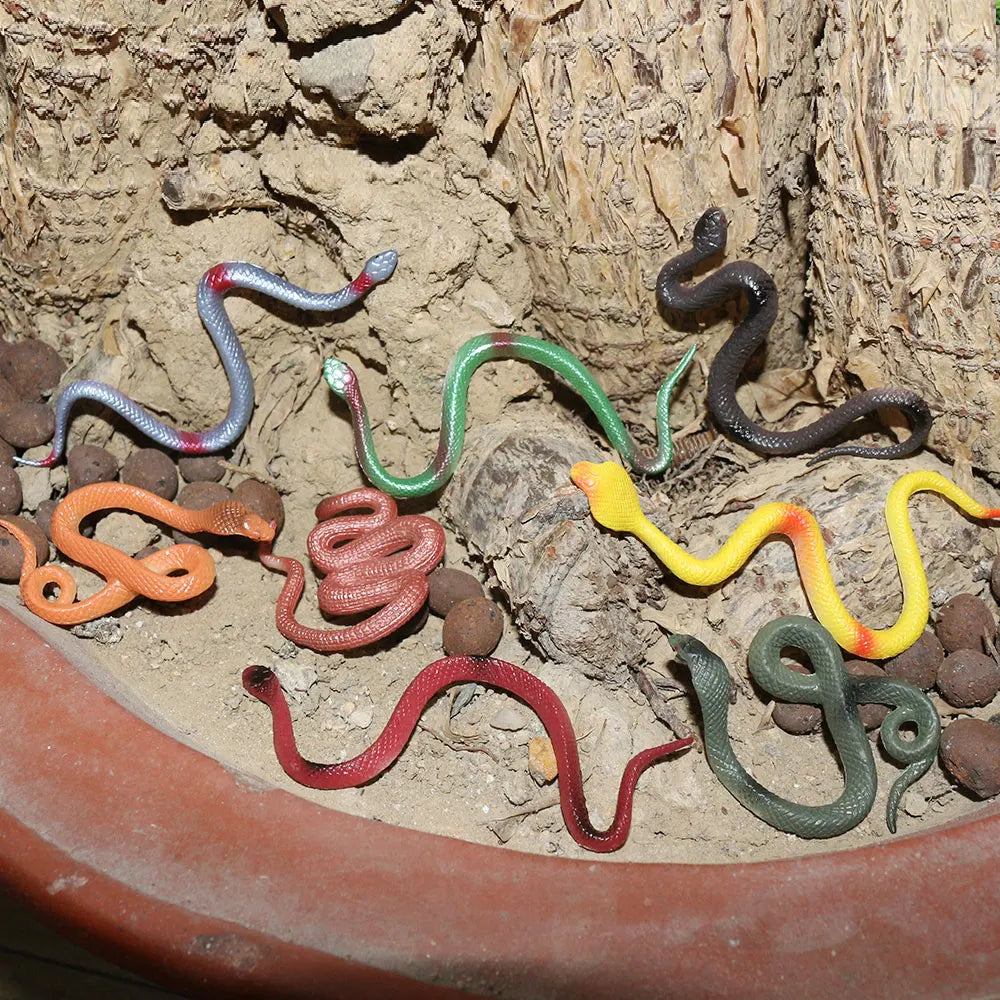 12 Mini Plastic Rainforest Snakes | Realistic Fake Snake Toys for Halloween