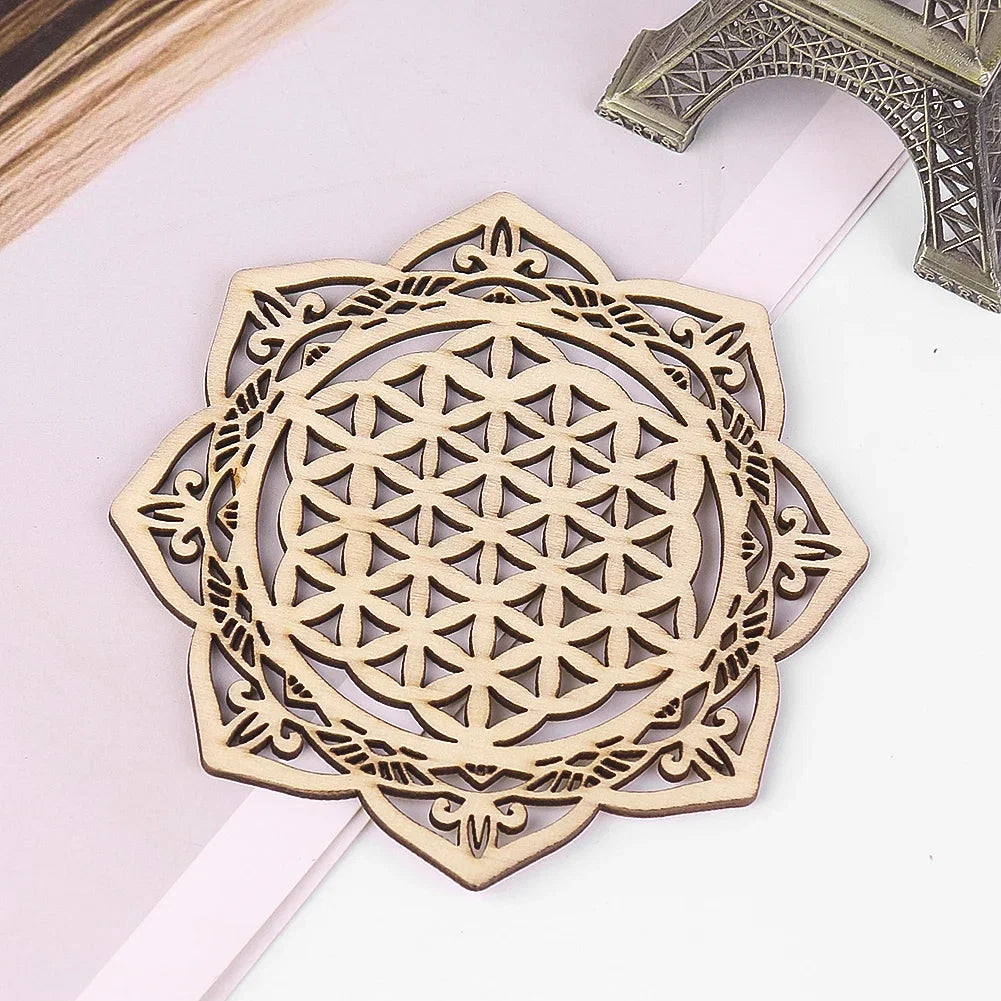 Wooden Chakra Board with Metatron Flower | Laser Engraved Meditation Coaster