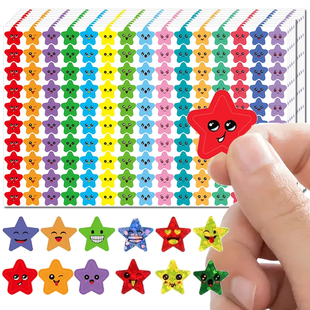 Happy Face Stars Reward Sticker Pack | 450-3000 Sheets for DIY Decor