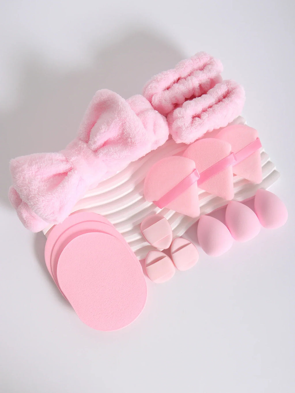 15Pcs Multi-Colored Fluffy Headband and Makeup Sponge Set | Sweet Style Beauty Kit