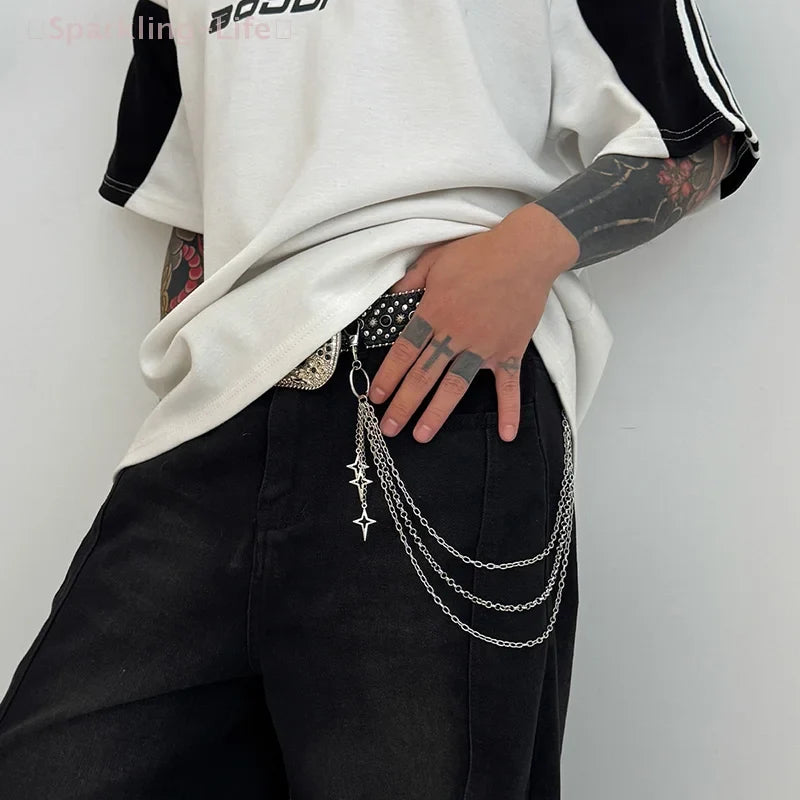 Retro Punk Cross Pendant Waist Chain | Unisex Hip Hop Jeans Keychain Accessory