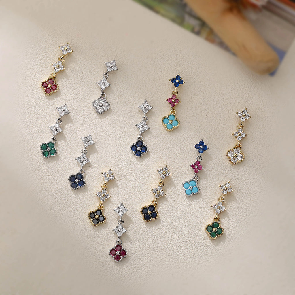 Sparkling Zirconia Floral Tassel Stud Earrings | French Banquet Style Jewelry