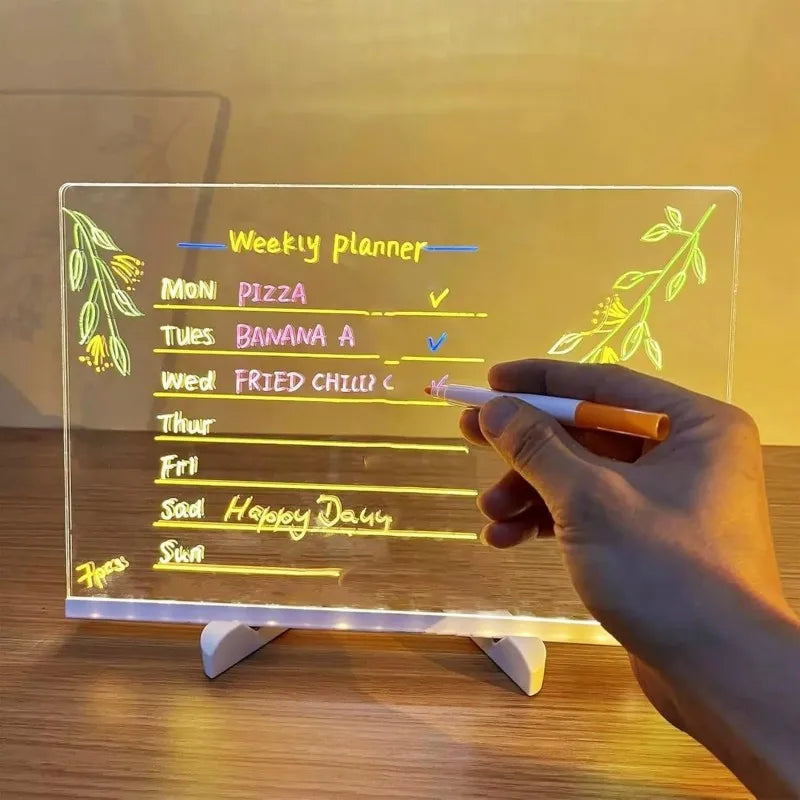 Glowing Acrylic Message Board Night Light | Rewritable Drawing Lamp for Kids