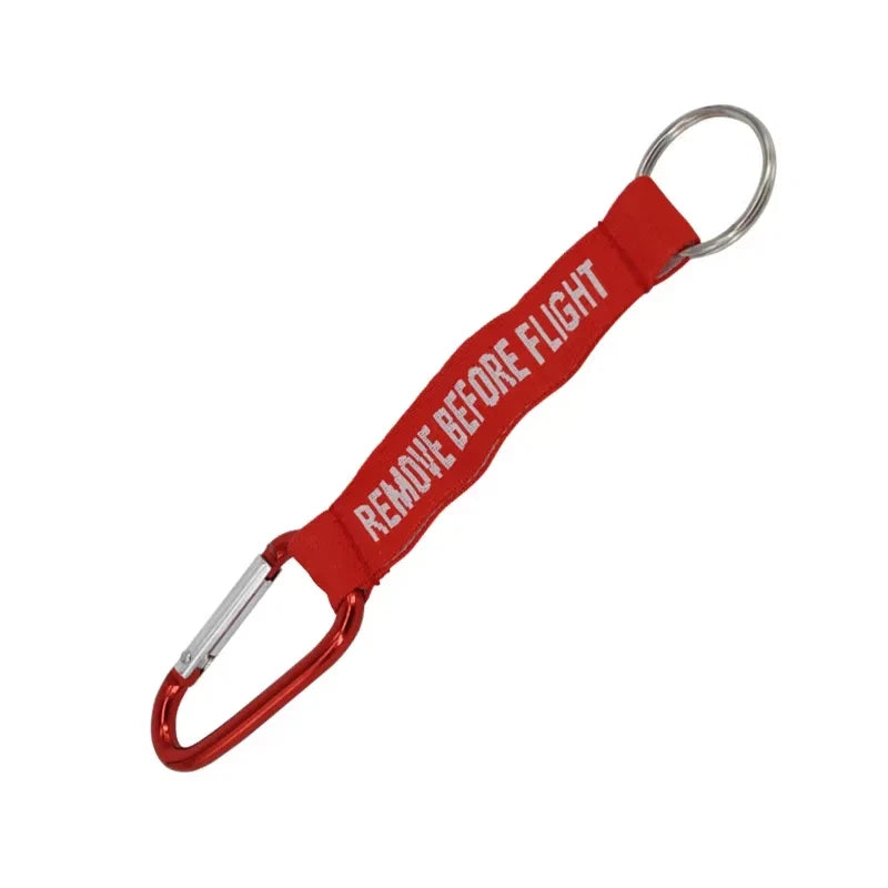 Remove Before Flight Keychain | Red Aviation Tag with Woven Lettering