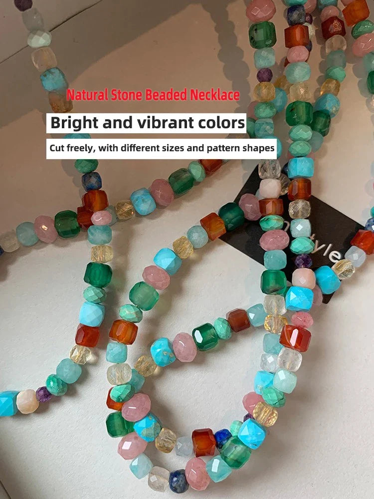 Imitate Colorful Natural Stone Beaded Necklace | Women's Sweet Fashion Jewelry Set with Pendant