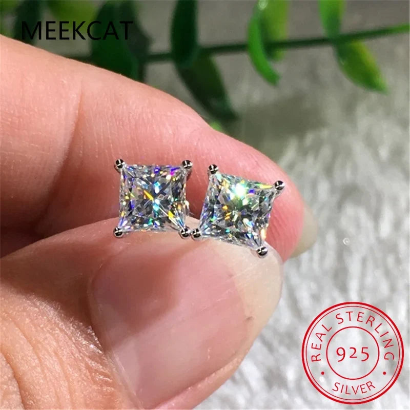 1ct D Color Moissanite Square Stud Earrings | Luxury 925 Sterling Silver Jewelry Gift