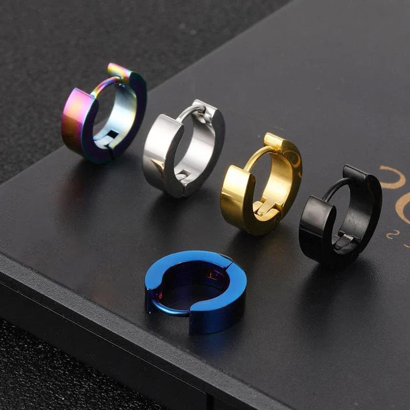 Stainless Steel Huggie Ear Circle Earrings | Punk Gothic Fashion Jewelry for Men Women