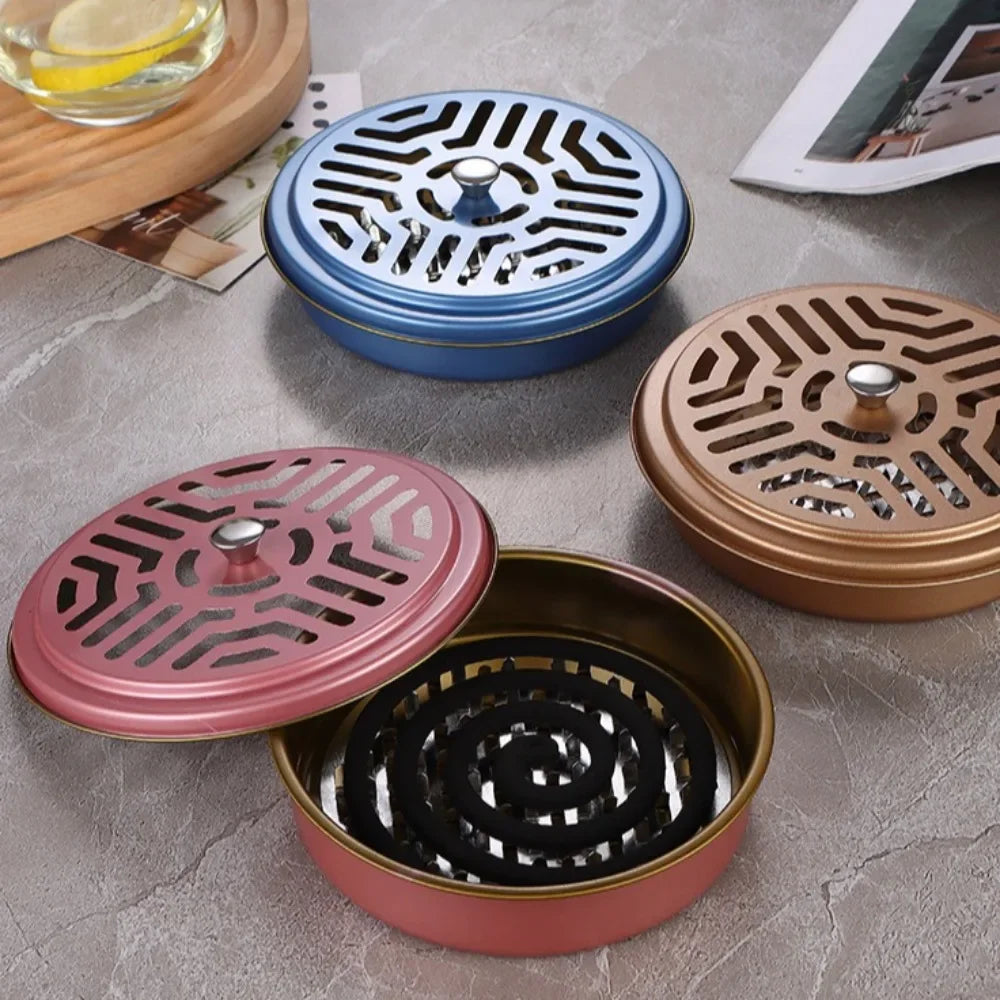 Fireproof Mosquito Coil Box with Serrated Lid | Outdoor Iron Coil Holder for Camping
