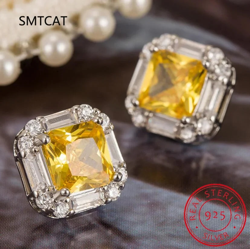 100% 925 Sterling Silver Citrine Stud Earrings | Fine Gemstone Jewelry
