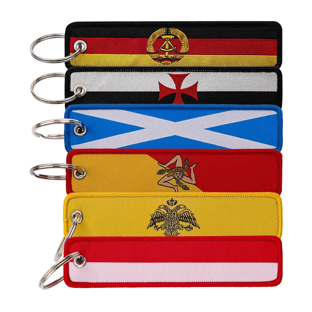 National Flags Embroidery Key Fob | Motorcycle Car Backpack Keychain