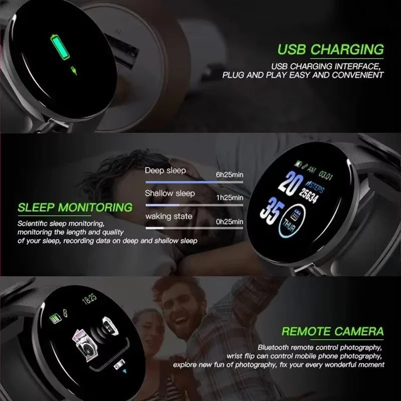 D18 Smartwatch | Kids Fitness Tracker with Color Screen and Call Reminder