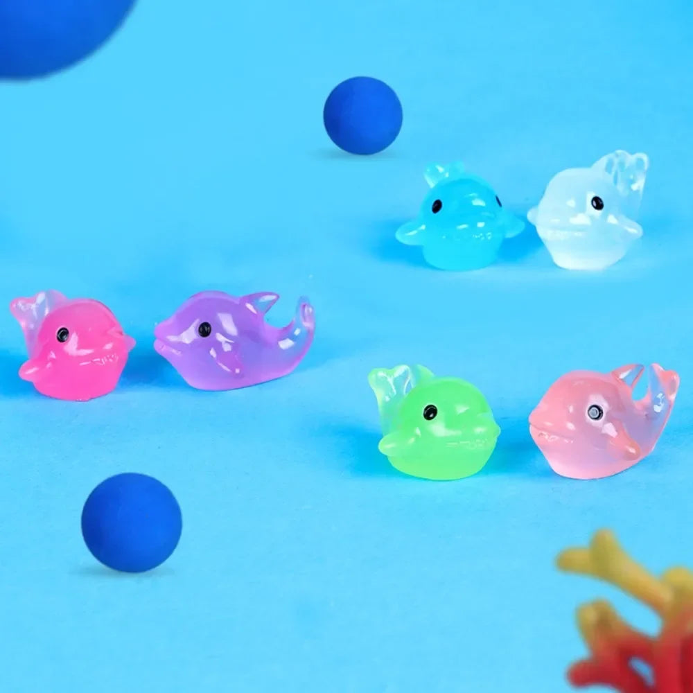Mini Luminous Dolphin Ornaments Set | Glow in the Dark Micro Landscape Figurines