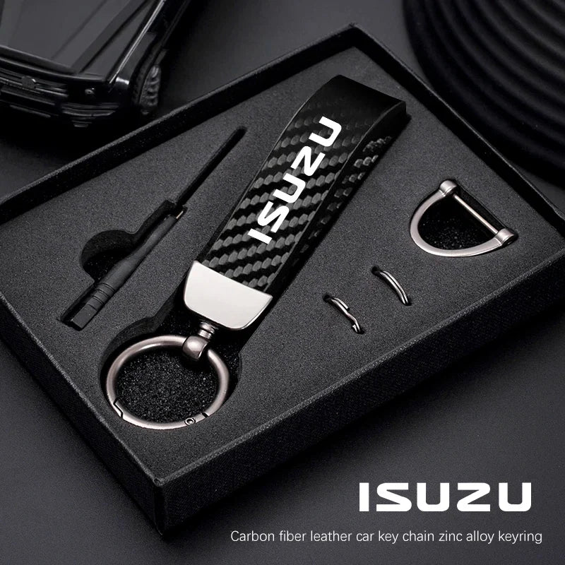 Isuzu Dmax Keychain with Microfiber Leather | Carbon Fiber Style Key Ring