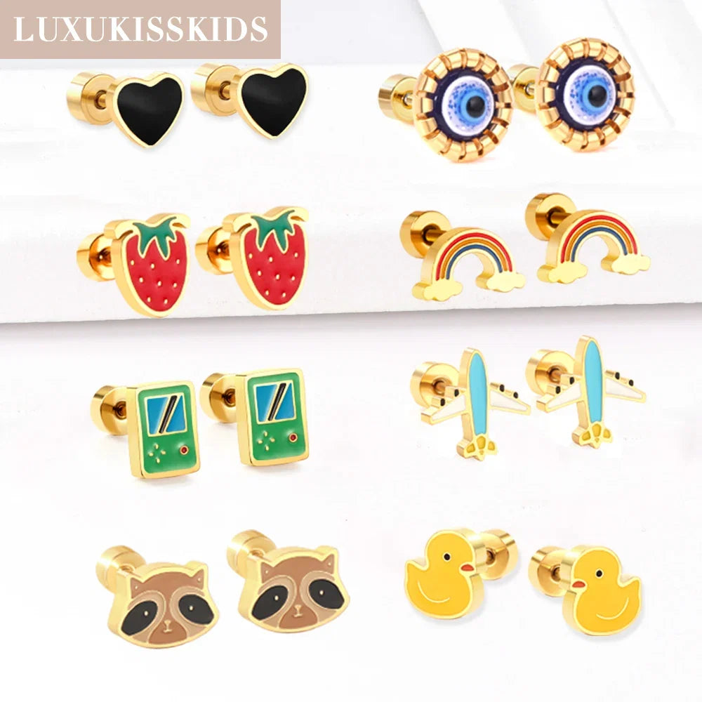Cute Acrylic Animal Stud Earrings | Surgical Steel Hypoallergenic Earrings for Women and Girls