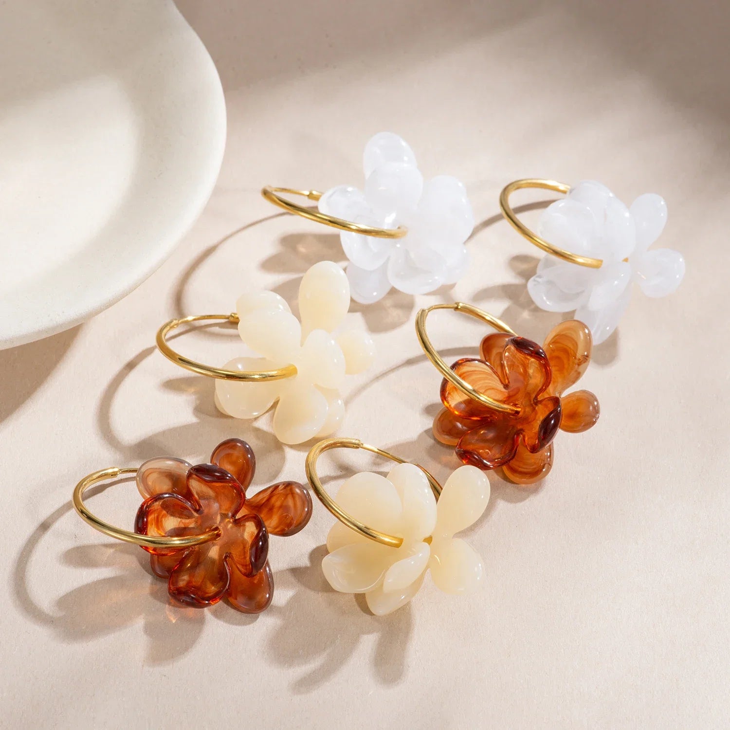 30mm Stainless Steel Drop Earrings | Resin Flower Design for Women