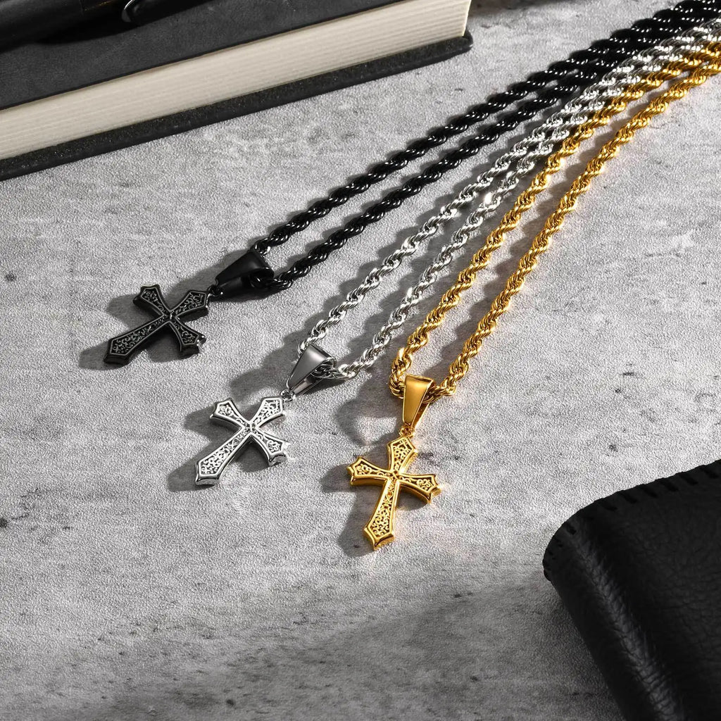 Hiphop Cross Necklace for Men Women | Stainless Steel Cross Charm Trendy Jewelry Gift