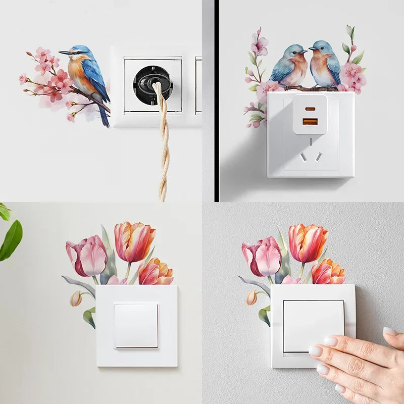 Tropical Green Leaves Wall Stickers | Self-Adhesive Flower Switch Decals for Home Decor