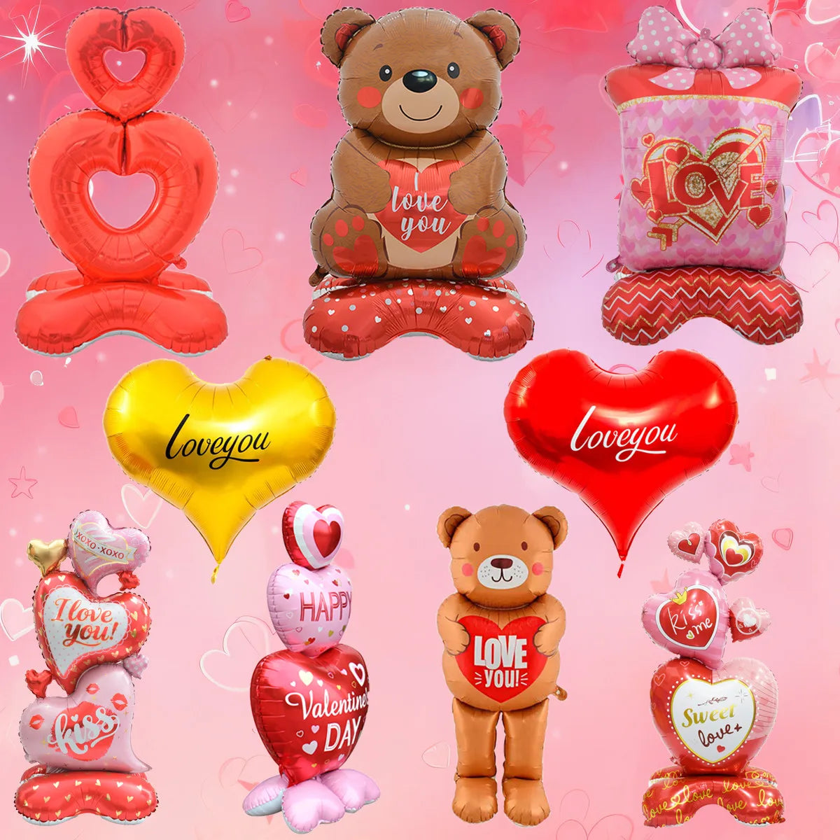 Love Heart Bear Balloon with Stand | Valentine's Day Decor