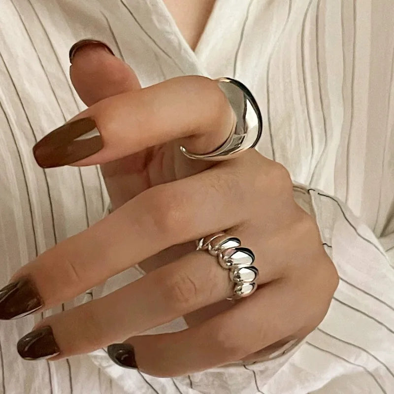 VENTFILLE 925 Sterling Silver Arched Wide Geometric Punk Ring | Asymmetric Cocktail Jewelry