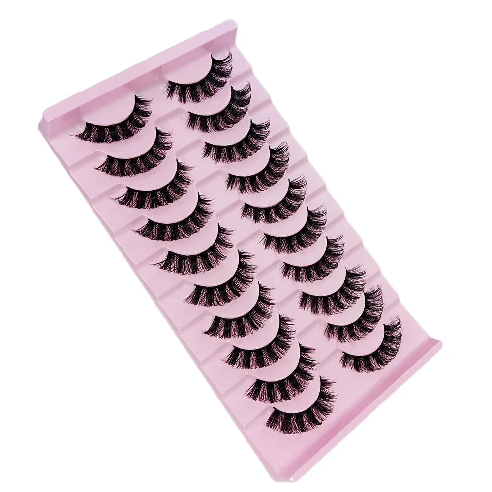 10 Pairs DD Curl Russian Strip Lashes | Fluffy Volume False Eyelashes for Dramatic Look