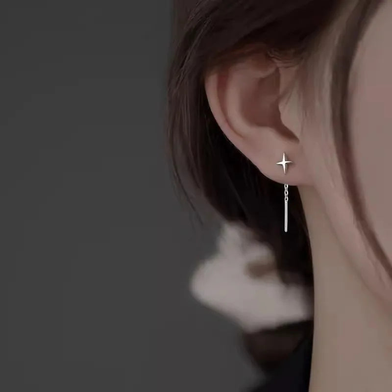 Ventfille 925 Sterling Silver Star Drop Earrings for Women | Simple Tassel Chain Office Jewelry
