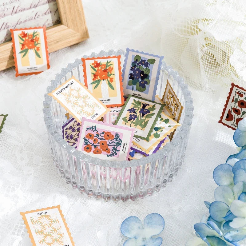 Flower Post Office Decorative Sticker Set | 46pcs Paper Stickers for Scrapbooking and Journaling