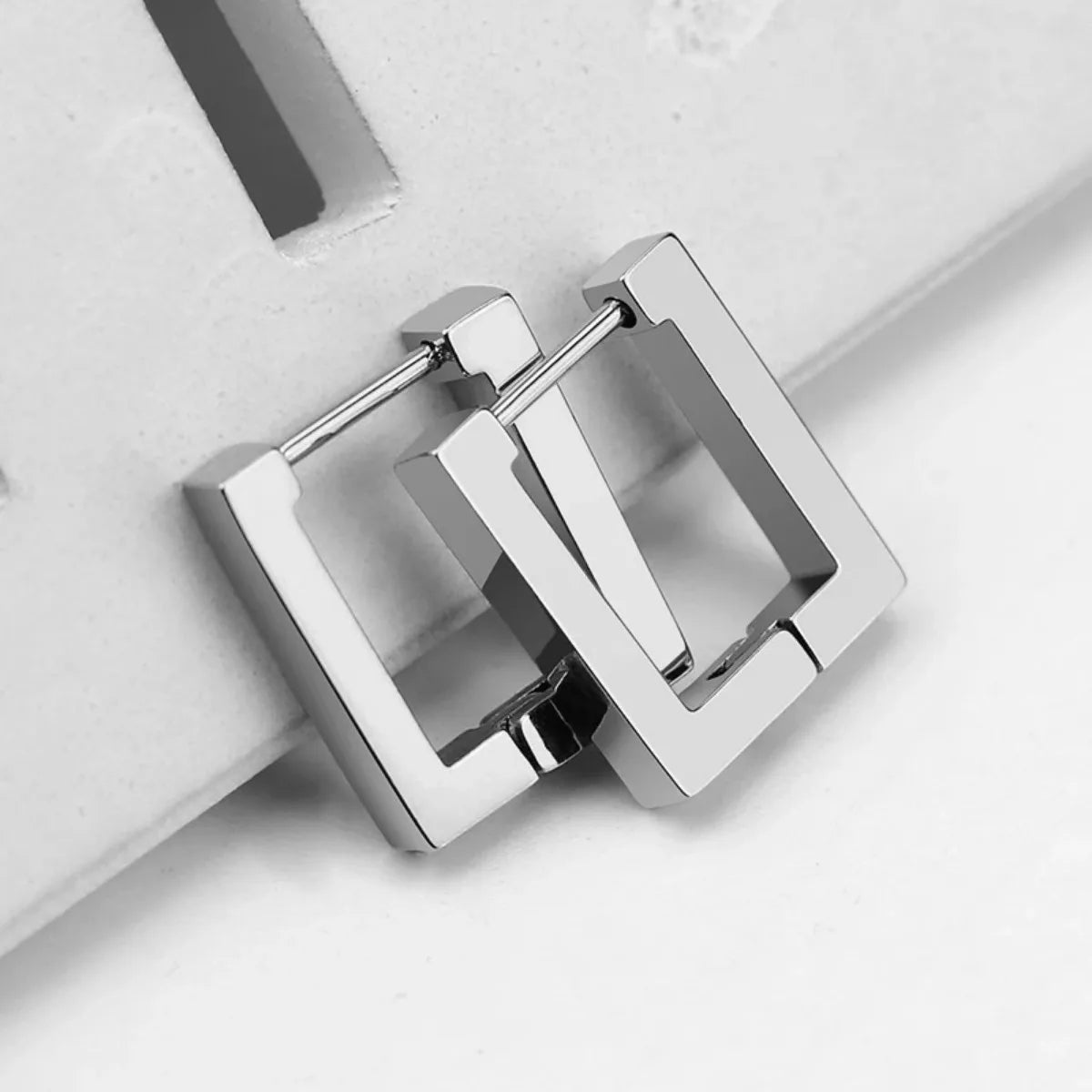 Geometric Stainless Steel Square Triangle Hoop Earrings | Unisex Punk Hip Hop Jewelry