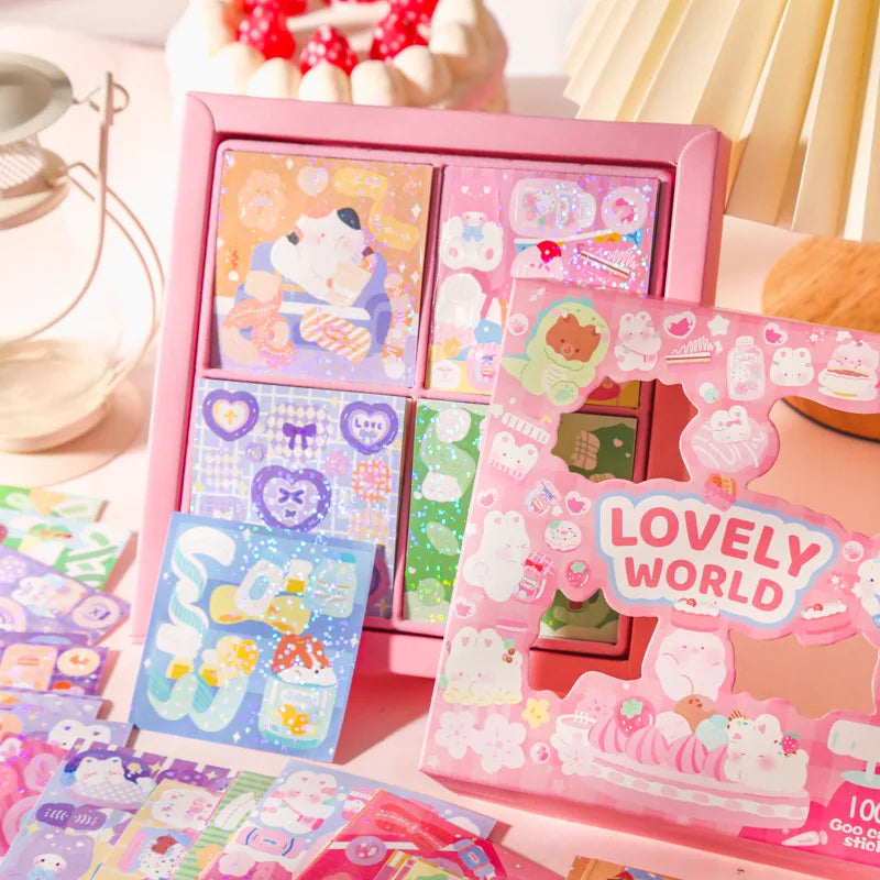 100 Pieces Kawaii Decorative Sticker Set | Cute Cartoon Glitter Stickers for DIY Scrapbooking and Planners