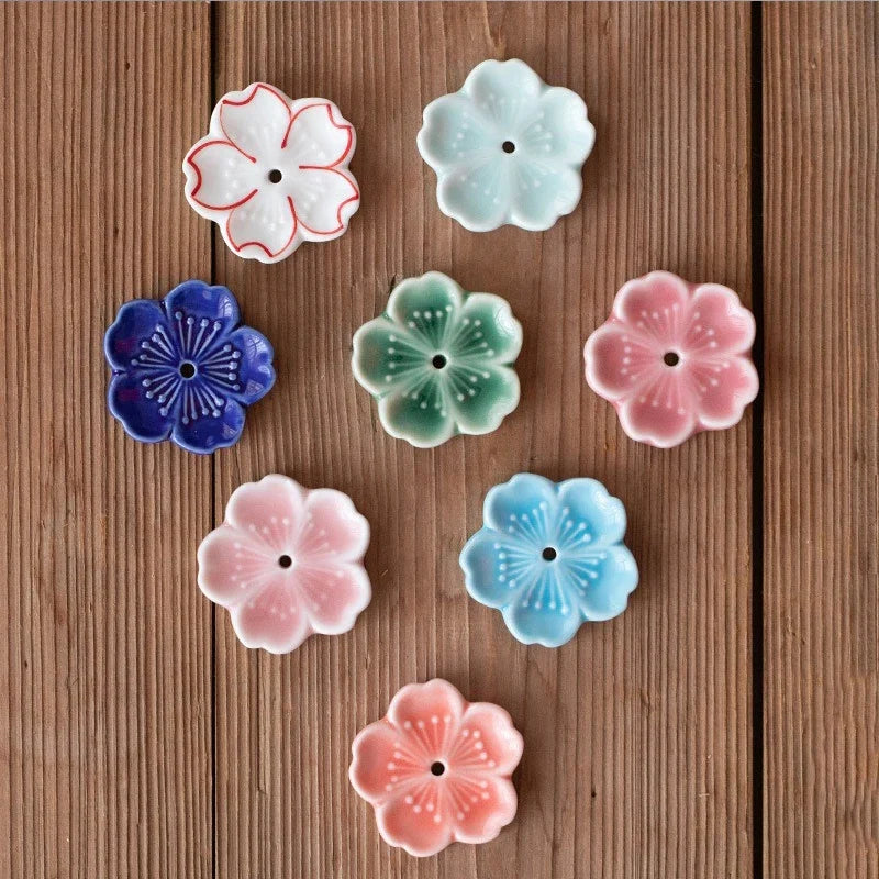 Ceramic Cherry Blossom Incense Holder | Aromatherapy Burner for Home & Office