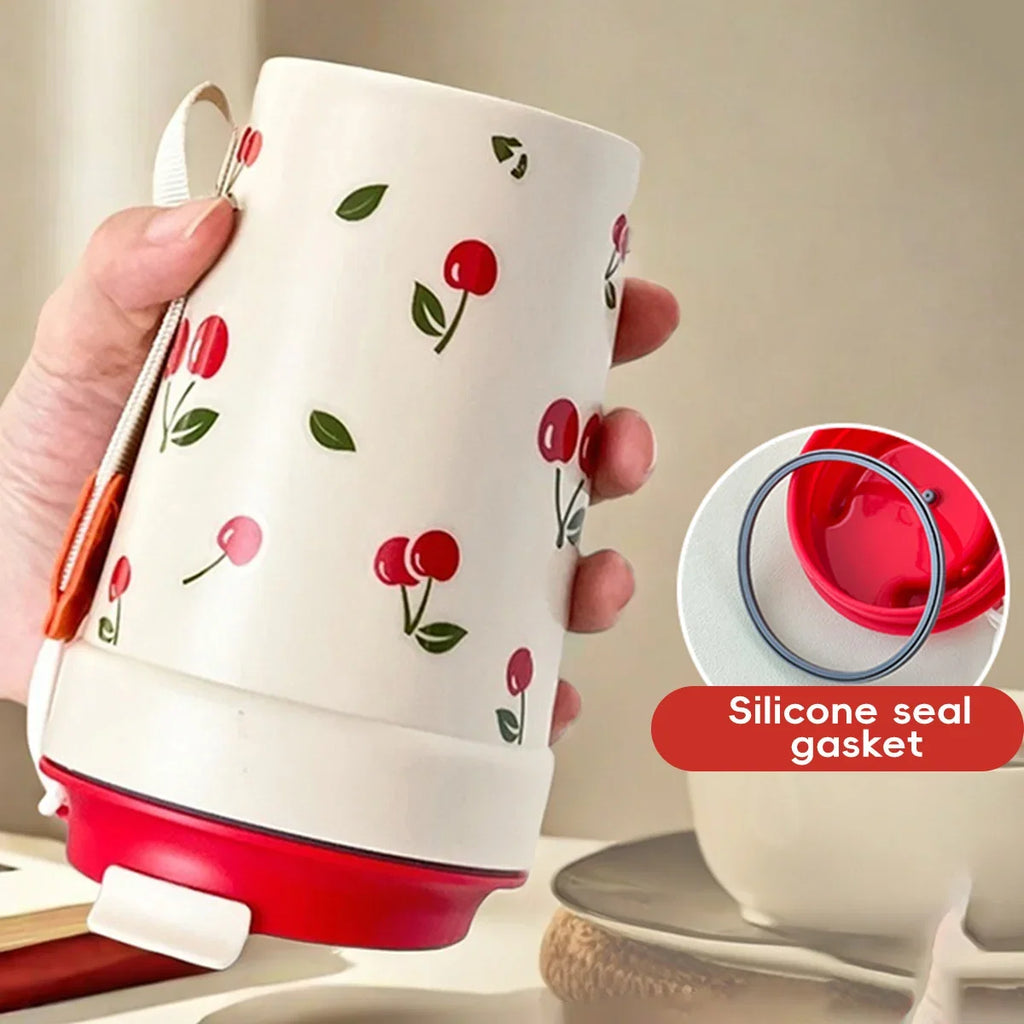 350/400ml Plastic Coffee Mug with Cherry Pattern | Travel Portable Water Bottle Tumbler