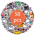 50PCS Halloween Stickers Cute Cartoon Cat Pumpkin Fun Holiday Decals Pack | Vinyl Waterproof Scrapbook Stickers