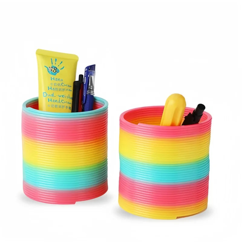 Rainbow Circle Folding Toy | Colorful Spring Coil Stress Relief Pen Holder