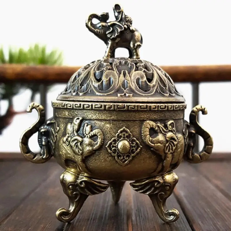 Elephant Lotus Incense Burner | Metal Incense Holder for Yoga Meditation