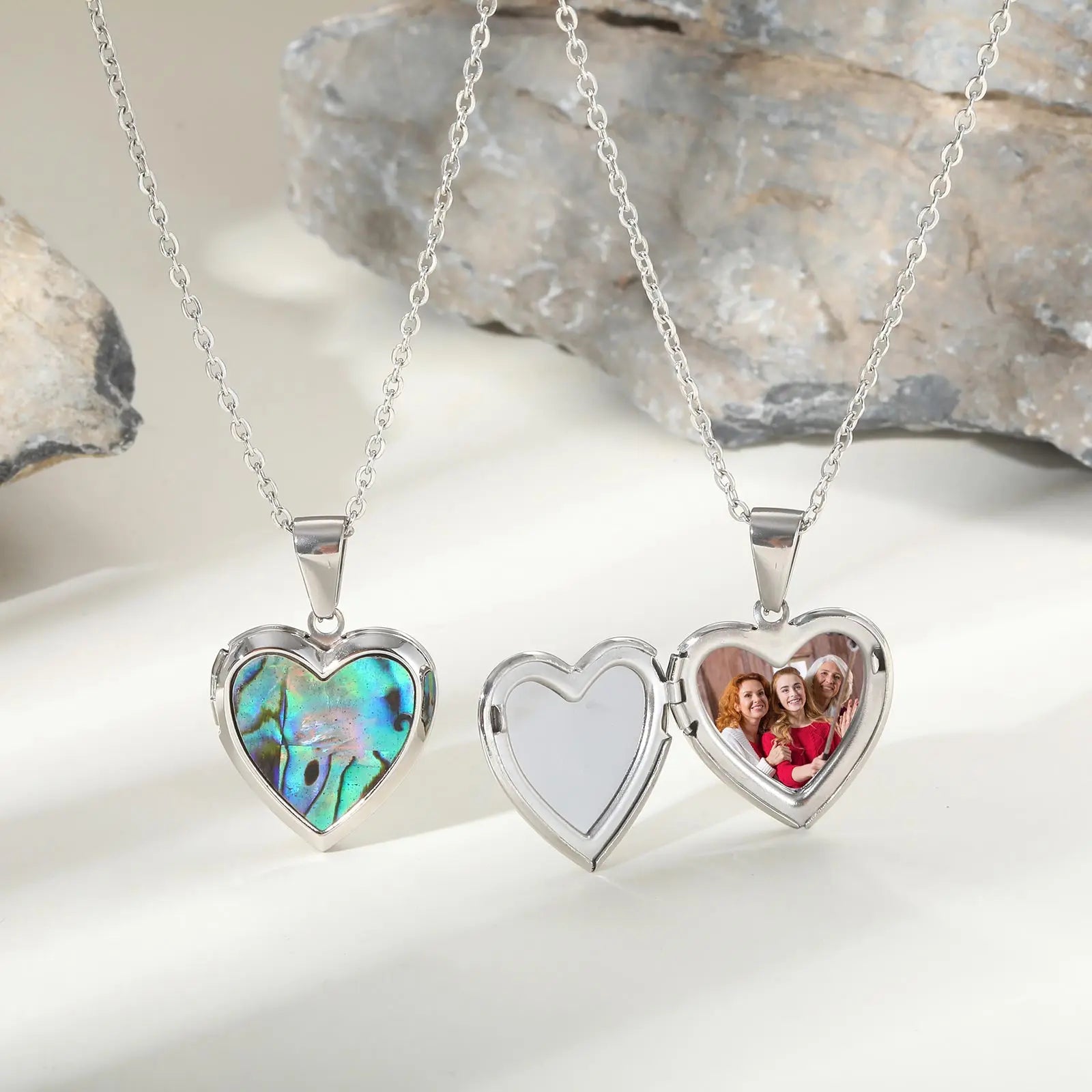 Custom Photo Heart Pendant | Abalone Shell Stainless Steel Necklace