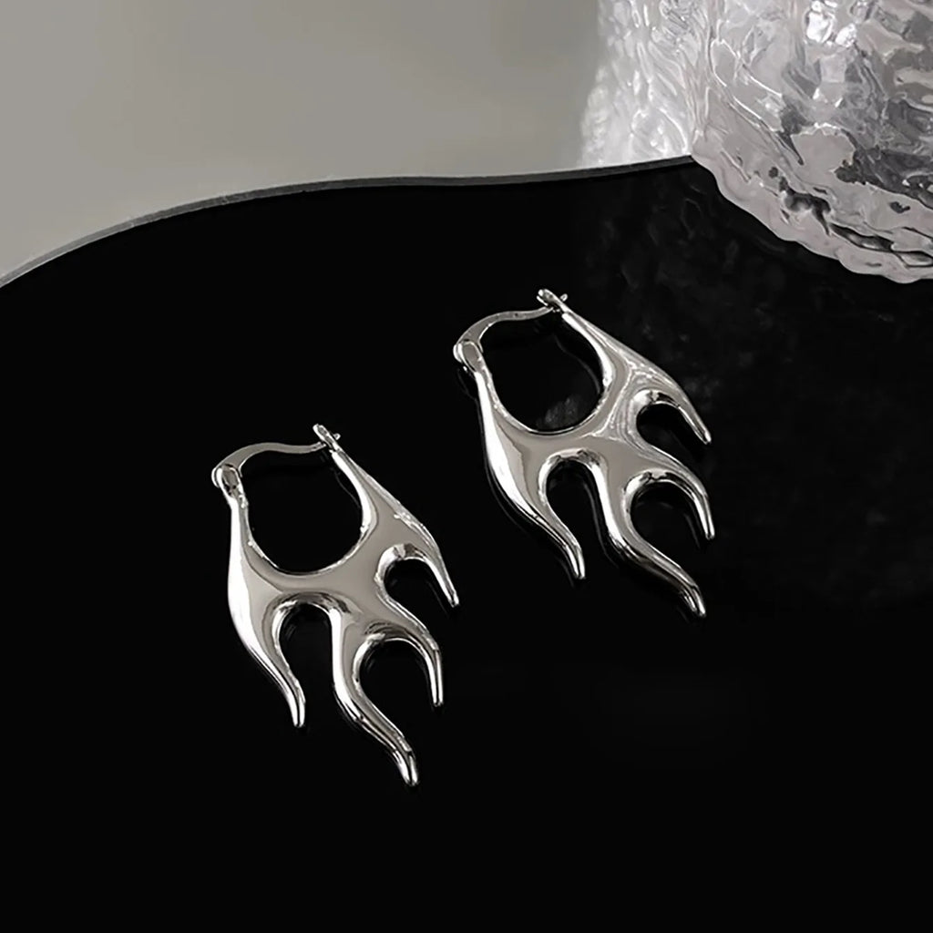 Gothic Punk Gold Flame Hoop Earrings for Women | Exaggerated Geometric Piercing Jewelry
