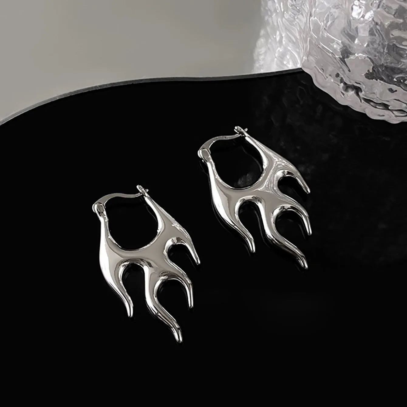 Gothic Punk Gold Flame Hoop Earrings for Women | Exaggerated Geometric Piercing Jewelry