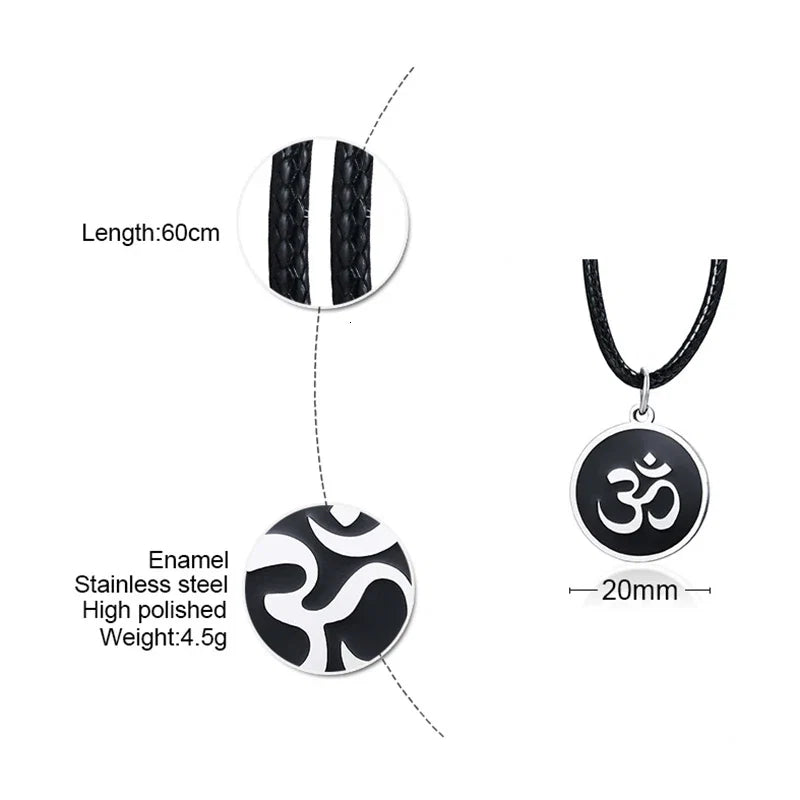 Men's OM Necklace | Round Ohm Pendant Adjustable Yoga Spiritual Jewelry