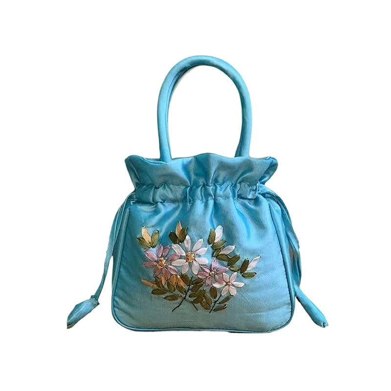 ZTBBAO Embroidered Flower Bucket Bag | Small Top Handle Handbag for Women