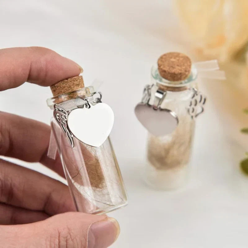 Pet Memorial Bottle for Pet Hair | Dog Cat Fur Keepsake Urn Container with Silver Charms