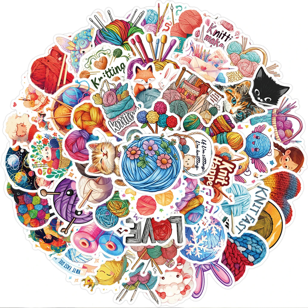 50 Creative Yarn Doodle Stickers Set | Vibrant Decals for Laptops and Water Bottles