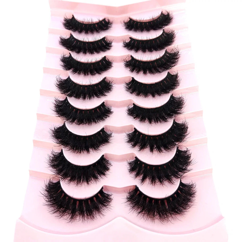 5-8 Pairs Natural Russian Striped Mink Lashes | 3D Volume Wavy False Eyelash Extensions