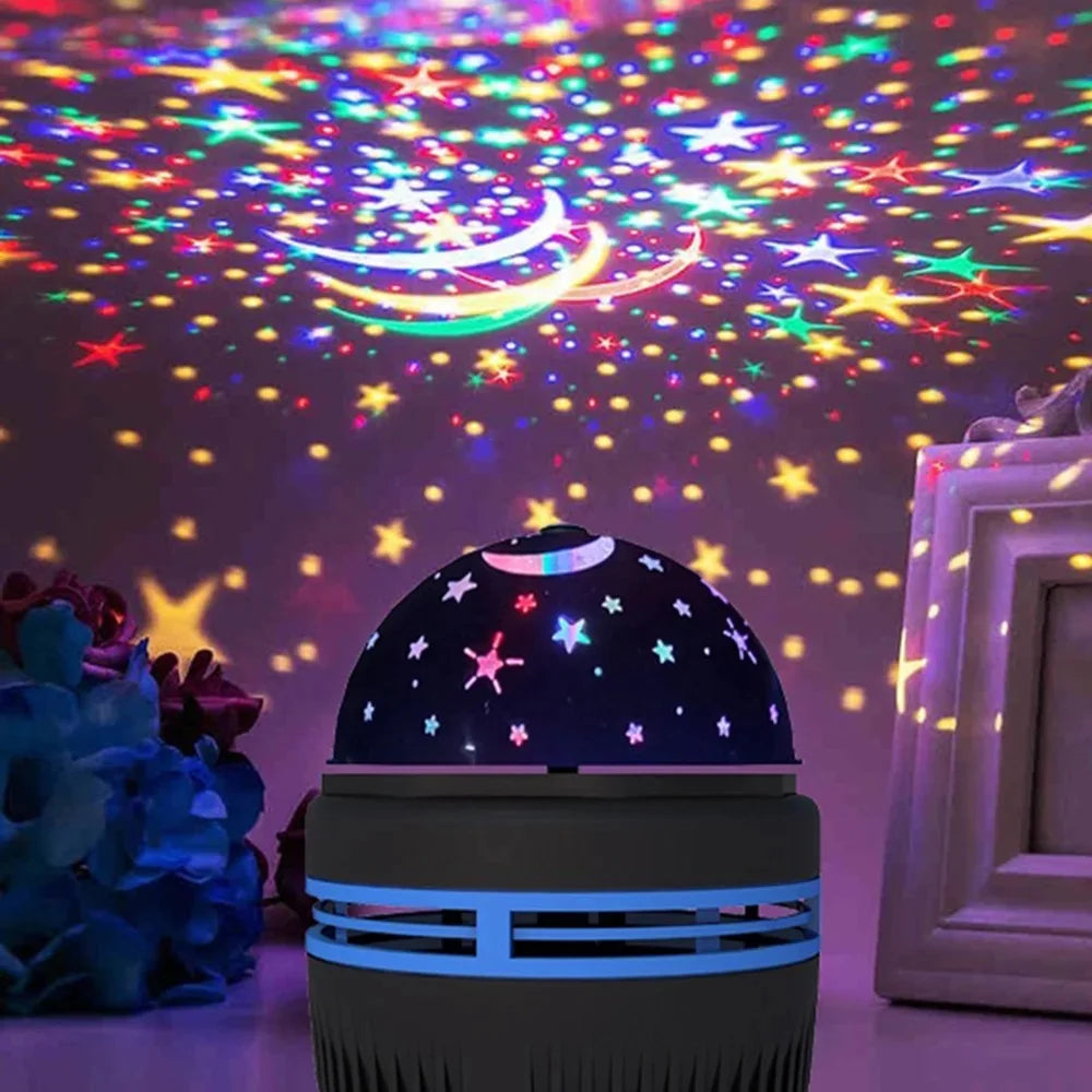 Starry Moon Night Light Projector | USB RGB Rotating Ambiance Lamp for Kids Room